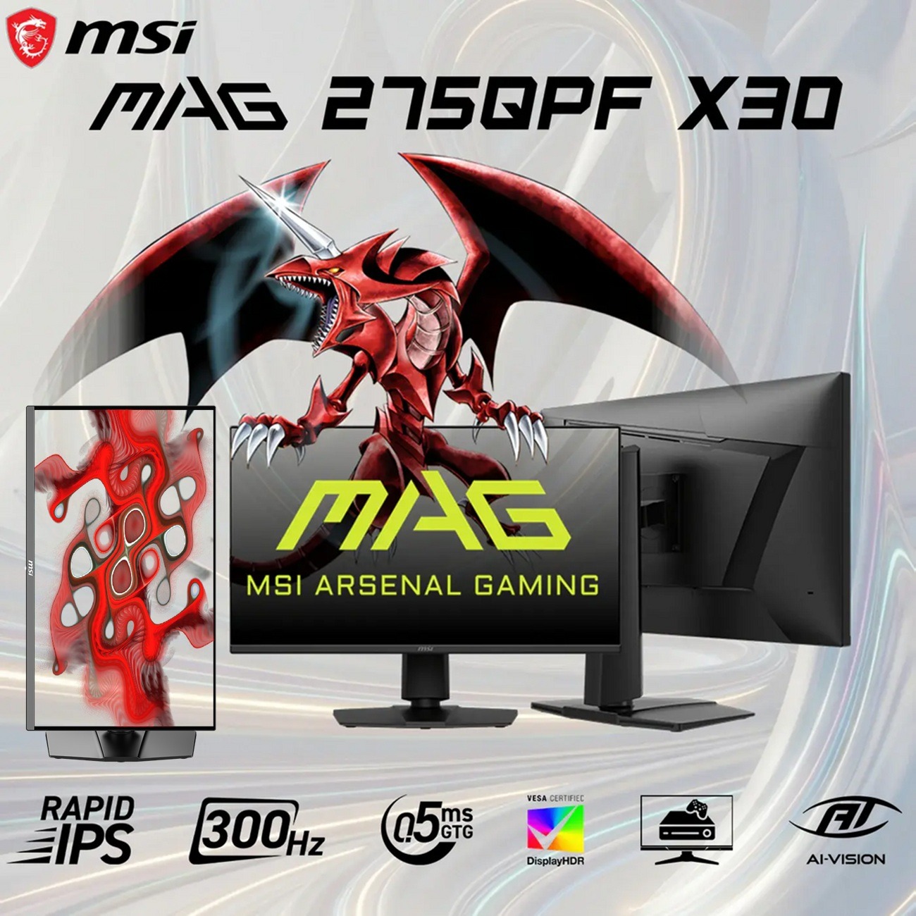 9S6-3CE89M-028 MSI MAG 275QPF X30 27" 300HZ 2K WQHD 0.5MS 2560*1440 MSI MAG 275QPF X30 27-Inch Rapid IPS WQHD 2560X1440 Gaming Monitor 300Hz Refresh 0.5ms GtG DisplayHDR 400 Adaptive-Sync AI Vision 95% DCI-P3 Ergonomic Arsenal Design