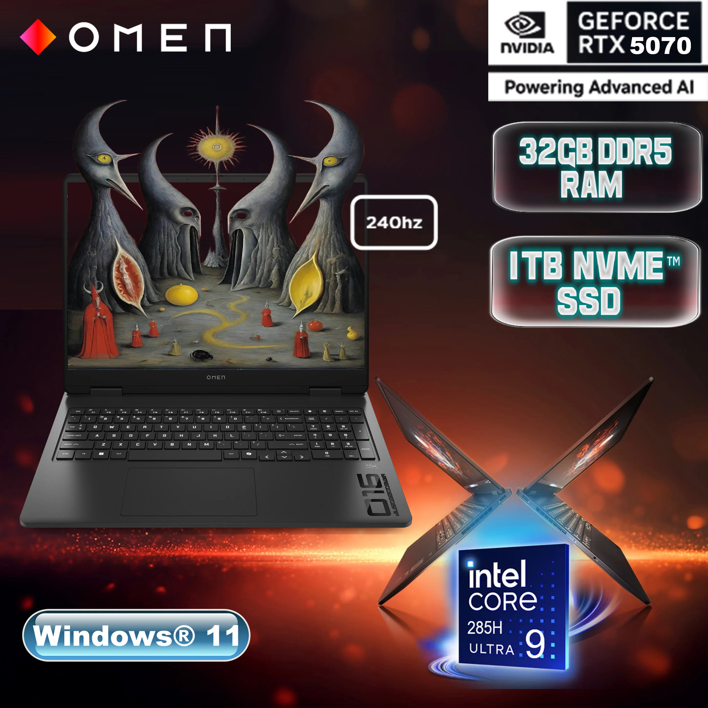 AZ6J3AV HP OMEN 16 SLIM U9-285H /32GB/ 1 TB/16" QHD 240Hz/RTX 5070,8GB WIN11 HP OMEN Slim Gaming 16-an000 Intel® Core™ Ultra 9 285H | 32GB DDR5 RAM , 1TB NVMe™ SSD | RTX™ 5070 ,8GB | 16-inch WQXGA 240Hz 3ms IPS Display | Backlit Keyboard | Windows 11 | Shadow Black