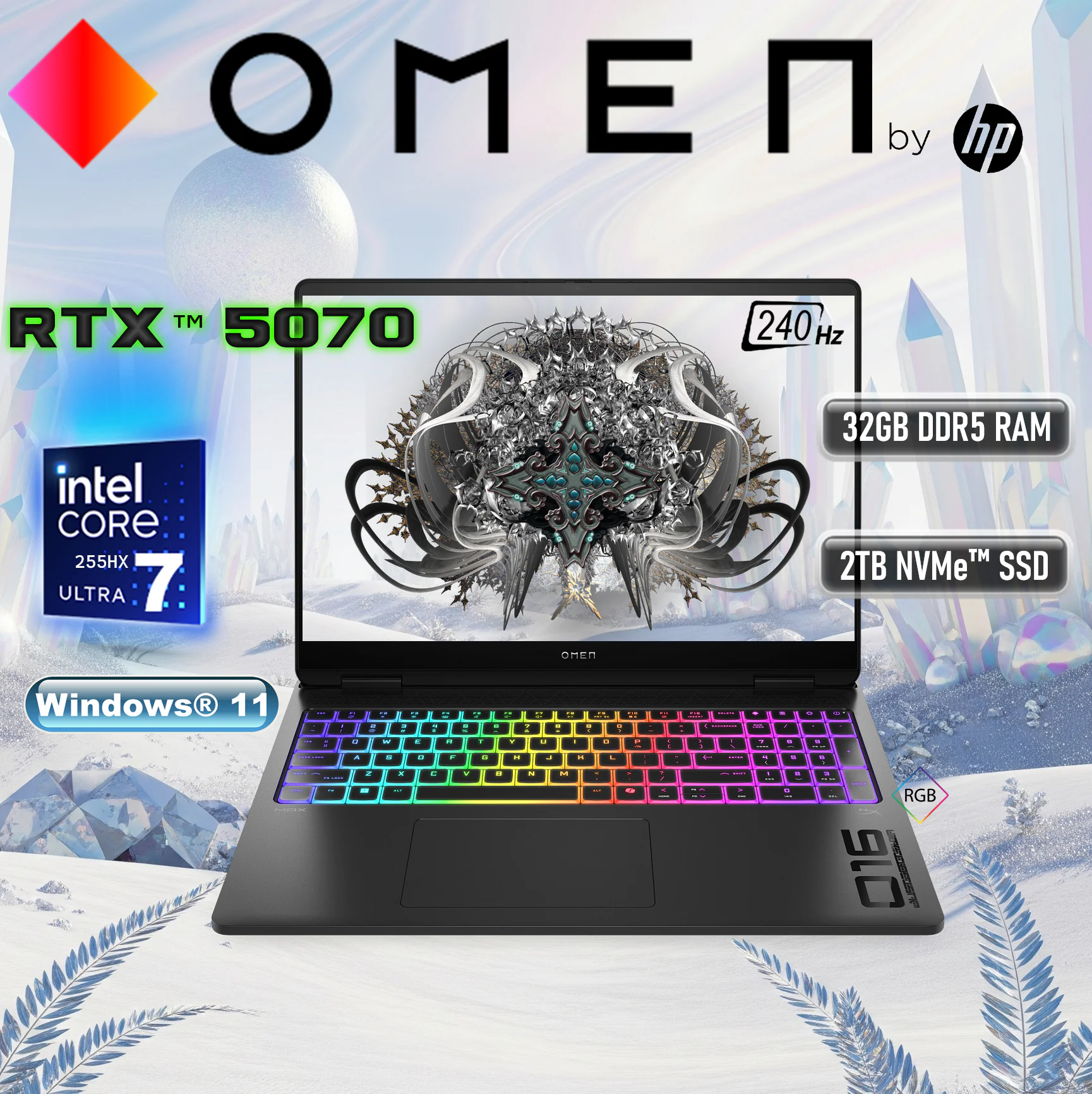 OMEN AI gets you the best possible FPS for your games with personalized settings recommendations B9QC8EA#ABF HP OMEN MAX 16-AH0021NF ULTRA 7 255HX 32GB SDRAM DDR5/ 16" 240HZ/ RTX 5070 WINW11-BLACK OMEN MAX by HP 16-ah0021nf Intel® Core Ultra 7 255HX | 32GB DDR5 RAM , 2TB NVMe SSD | RTX 5070 (8GB) | 16-inch WQXGA IPS 240Hz Display | RGB Backlit Keyboard | Windows 11 | BLACK
