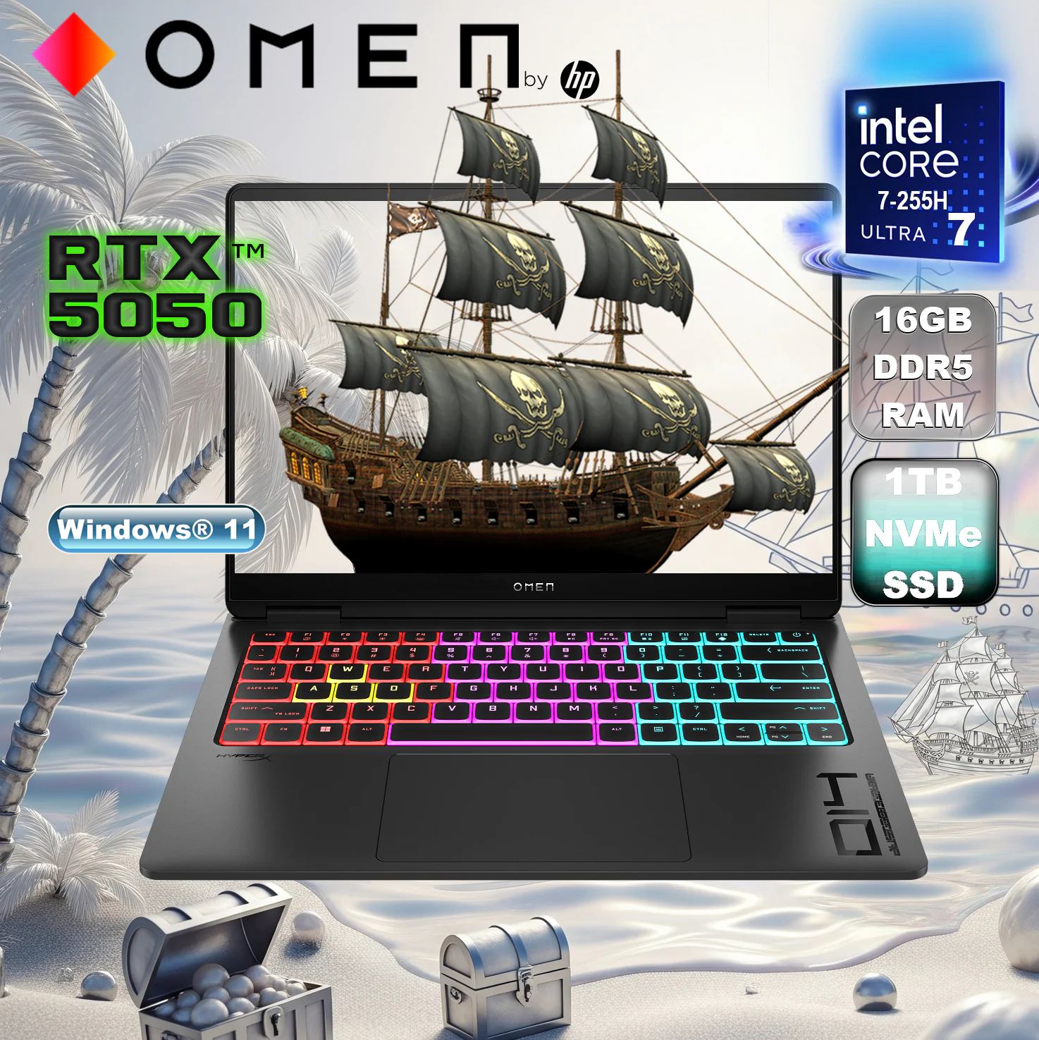 C1YE3EA#B10 HP OMEN TRANSCEND 14-FB1010NIA ULTRA 7/16GB RAM/ 1TB SSD/ RTX 5050, 8GB/OLED 3K 14" 120Hz OMEN Transcend 14-fb1010nia Intel® Core Ultra 7 255H | 16GB DDR5 RAM , 1TB NVMe SSD | RTX 5050 (8GB) | 14-inch 3K OLED 120Hz UWVA Display | 4-Zone RGB Backlit Keyboard | Windows 11 | BLACK