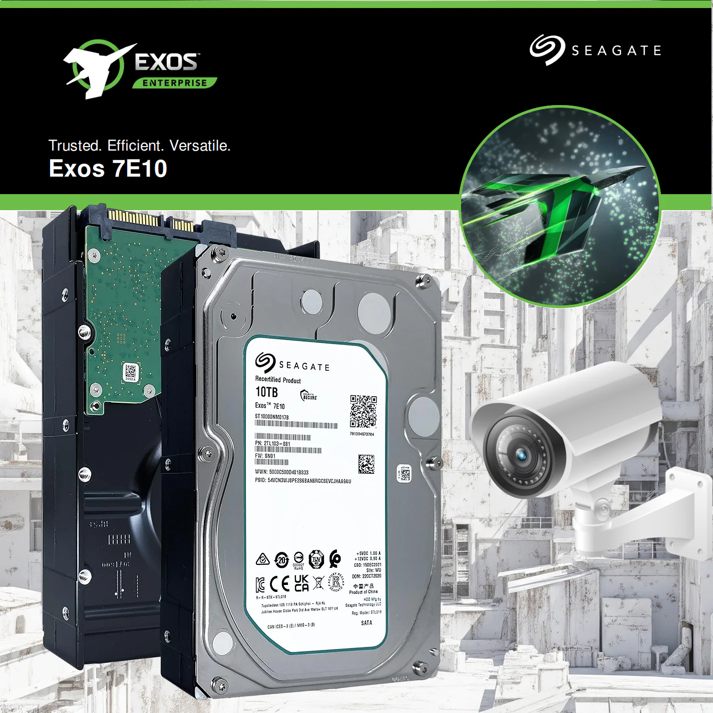 The Seagate® Exos 7E10 enterprise hard drive confidently stores up to 10TB of ST10000NM017B SEAGATE EXOS 10TB HDD 3.5" ENTERPRISE Seagate Exos 7E10 ST10000NM017B 10TB Enterprise HDD | 7200RPM | 256MB Cache | SATA 6Gb/s | 263MB/s Transfer | 2M-Hour MTBF | 24x7 Workload 550TB/Yr