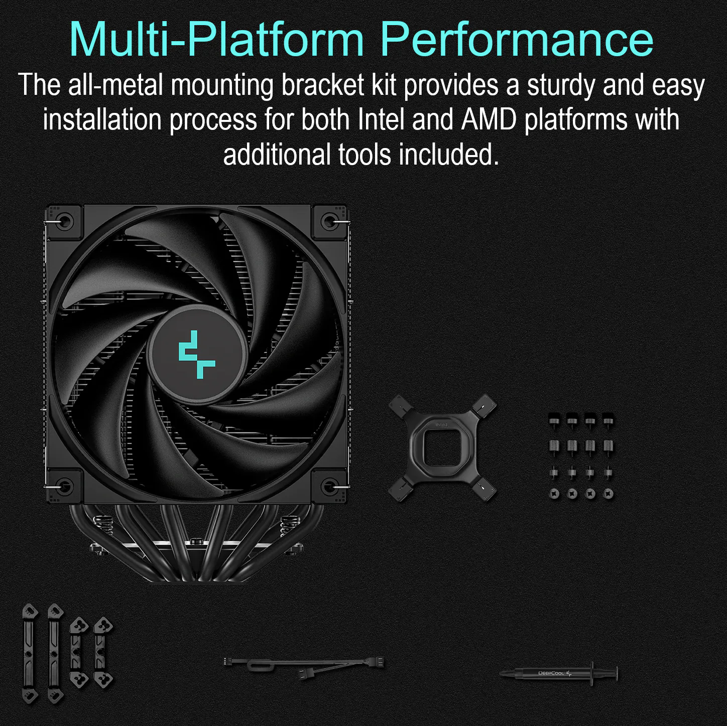 R-AK620-BKNNMT-G-1 DEEPCOOL AK620 ZERO DARK AIR COOLER LGA2066 BLACK DeepCool Ak620 Zero Dark CPU Cooler Dual-Tower 6 Copper Heatpipes 120mm Fdb Fans 500-1850 Rpm 68.99 Cfm 260w Max Dissipation Intel Lga Am4 Am5 | BLACK