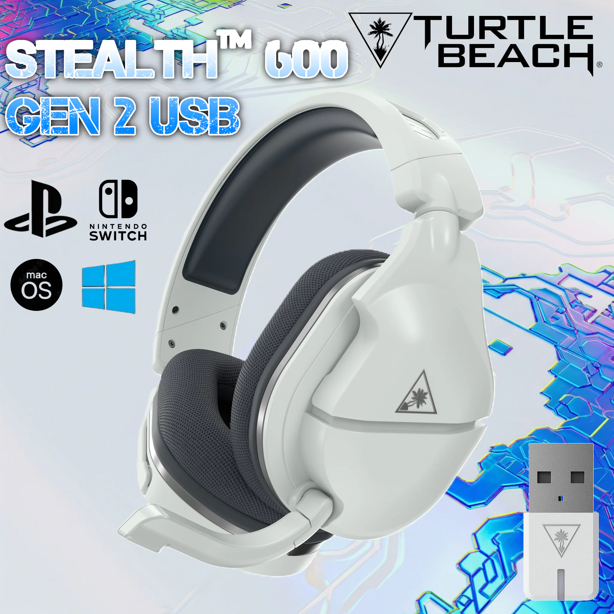 TBS-3180-01 TURTLE BEACH STEALTH 600 GEN 2 USB WIRELESS GAMING HEADSET FOR PS4 AND PS5 0 Turtle Beach - Stealth 600 Gen 2 USB Wireless Gaming Headset , 24Hr Battery 50mm Speakers Flip-To-Mute Mic Superhuman Hearing Comfort , For PS5 / PS4 / PS 4 Pro  Nintendo Switch / OLED, PC, Mac | WHITE