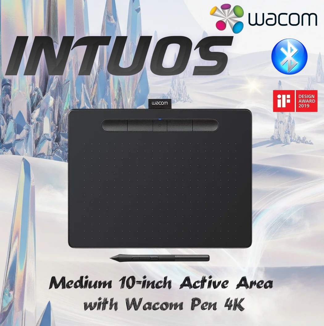CTL-6100WLK-N WACOM INTUOS M BLUETOOTH BLACK Wacom Intuos Medium Bluetooth  Pen Tablet With 4K Pressure-Sensitive Battery-Free Pen, 4 ExpressKeys, 10-Inch Active Area, Wireless USB, Bonus Creative Software | Black CTL6100WLK