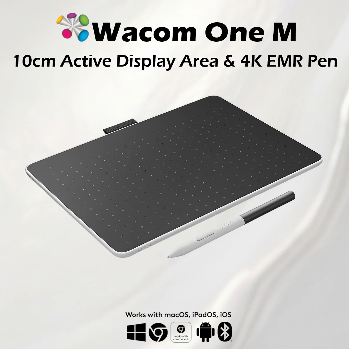 CTC6110WLW1B WACOM ONE M BLUETOOTH PEN TABLET-MEDIUM Wacom One M Pen Tablet, 10cm Active Area, 4K Pressure-Sensitive Battery-Free EMR Pen, Tilt Recognition, Bluetooth & USB-C, Windows/Mac/Chromebook/Android | CTC6110WLW1B