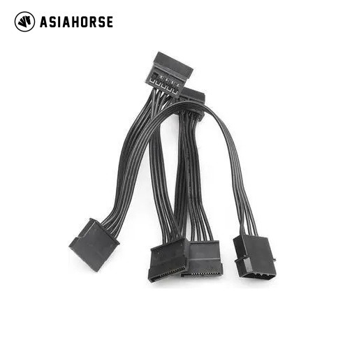 ASIAHORSE Molex to SATA Power Cable Splitter – 1-to 5 Converter, High-Quality Black Sleeved Adapter for Multiple SATA Devices, Stable Power & Easy Installation