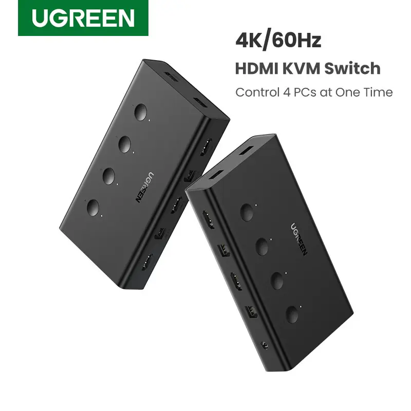 UGREEN 4x1 HDMI KVM Switch Box | 4K@60Hz Ultra HD | USB Keyboard & Mouse Sharing | 3 Switching Modes | Wide Compatibility with PC, Mac, Consoles