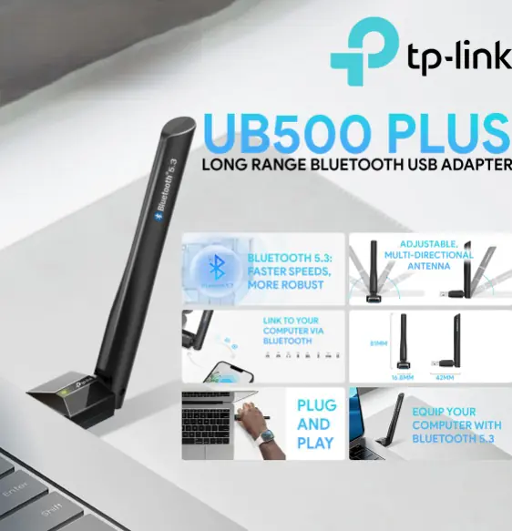 TP-Link UB500 Plus USB Bluetooth Adapter | Bluetooth 5.3  | Plug & Play | Adjustable Antenna | Windows 11/10/8.1/7 | PC, Laptop, Controller Support
