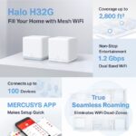 MERCUSYS Halo H32G AC1200 Whole Home Mesh Wi-Fi System 2-Pack – Dual-Band 1.2 Gbps, Covers 2,800 ft², Connects 100 Devices, Seamless Roaming, Full App Control