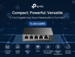 TP-Link TL-SG105MPE 5-Port Gigabit Easy Smart Switch – 4× PoE+ Ports 120W Budget, VLAN, QoS, IGMP Snooping, PoE Auto-Recovery, Fanless Metal Case, Desktop/Wall-Mount