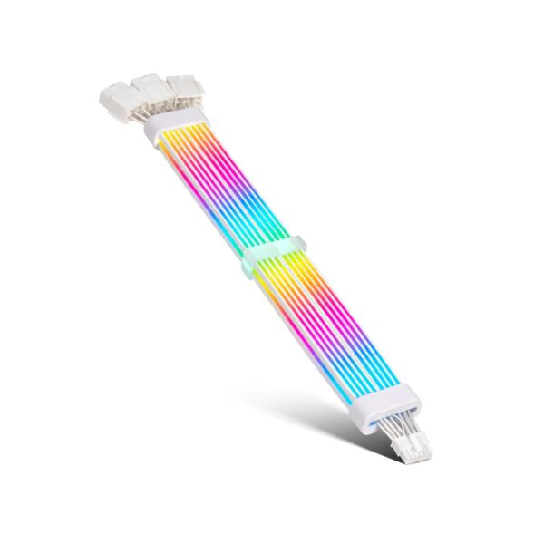 ASIAHORSE 16AWG GPU 12-Pin to 4-Pin 1-to-3 ARGB Strimmer – White | 54 LEDs Dual Module | 16AWG Silver-Plated Wires