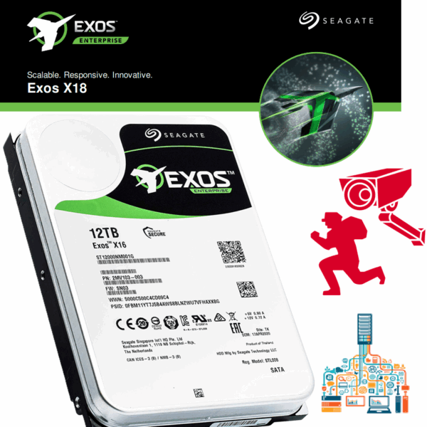 ST12000NM000J INTERNAL HDD SEAGATE EXOS 12TB ENTERPRISE Seagate Exos X18 ST12000NM000J 12TB 7200RPM SATA 6Gb/s 256MB Cache Enterprise Hard Drive – Helium Sealed, PowerBalance™, 2.5M-Hour MTBF, 24×7 Reliability, CMR Design