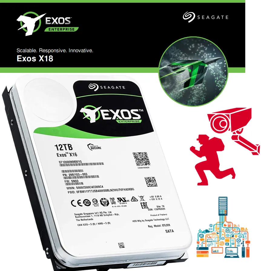 ST12000NM000J INTERNAL HDD SEAGATE EXOS 12TB ENTERPRISE Seagate Exos X18 ST12000NM000J 12TB 7200RPM SATA 6Gb/s 256MB Cache Enterprise Hard Drive – Helium Sealed, PowerBalance™, 2.5M-Hour MTBF, 24×7 Reliability, CMR Design