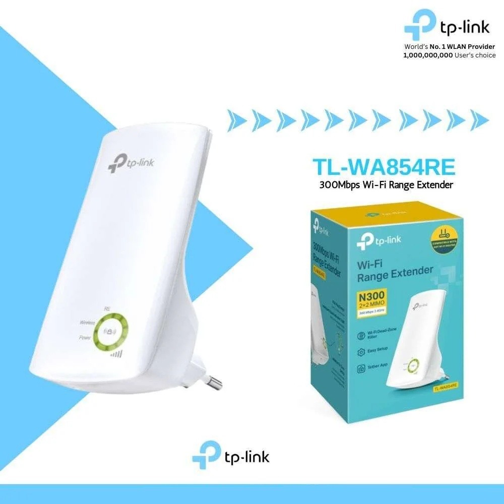 TP-Link TL-WA854RE 300Mbps Wi-Fi Range Extender – Boost Wireless Coverage, Easy Setup with WPS, Smart Signal Indicator, Compact Wall-Mount Design, Tether App Control