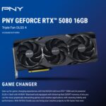 VCG508016TFXPB1 PNY RTX 5080 16GB GDDR7 STEALTH MODE TRIPLE FAN PNY GeForce RTX 5080 16GB Triple Fan GPU – 10,752 CUDA Cores, 2295 MHz Base / 2617 MHz Boost, 30 Gbps GDDR7, PCIe 5.0, 256-bit, 960 GB/s, DLSS 4, Blackwell Architecture