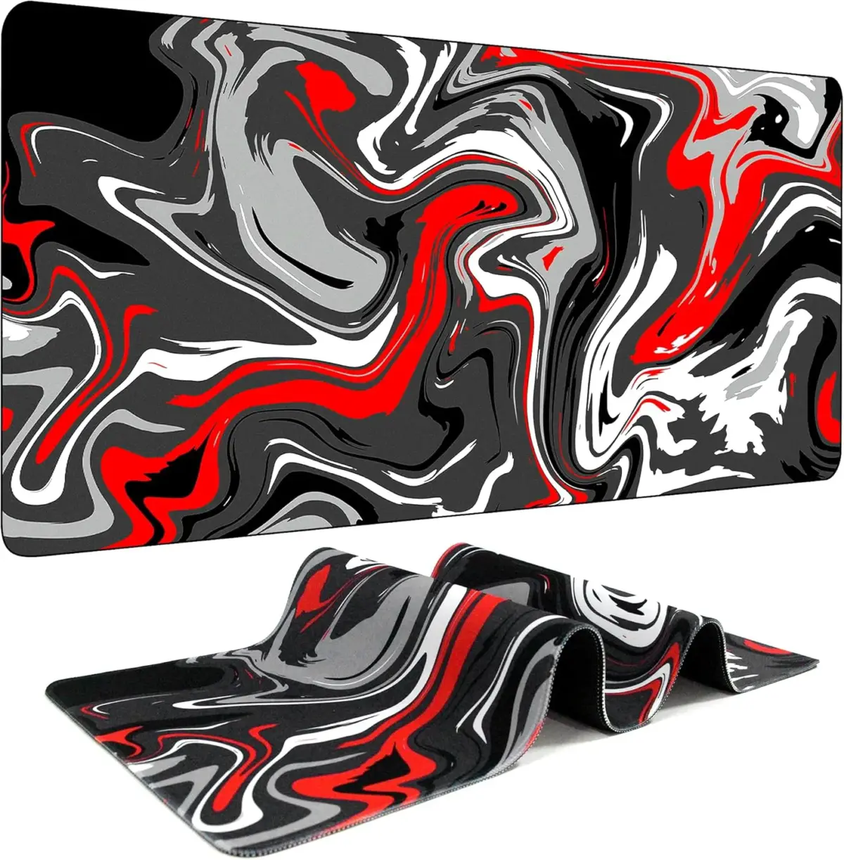 Hyde Nova Liquid Red Abstract Mousepad 90x40 | Extended XXL Gaming Desk Pad | Smooth Precision Surface | Non-Slip Rubber Base | Durable, Stylish Marbled Design - Image 3