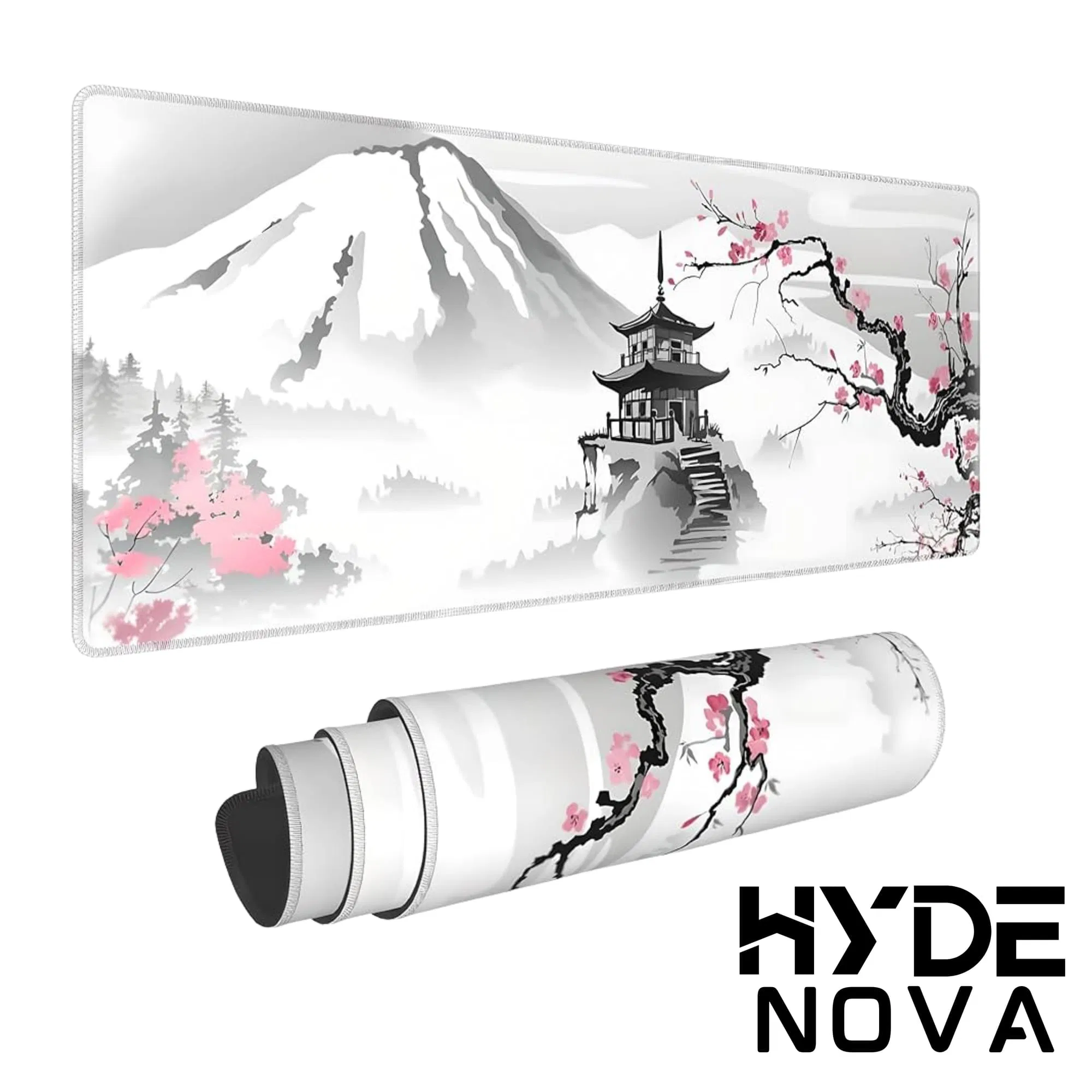 Hyde Nova Japanese Cherry Blossom White Mousepad 90x40 | XXL Gaming Desk Mat | Smooth Precision Fabric | Non-Slip Rubber Base | Water-Resistant, Anti-Fray Edges