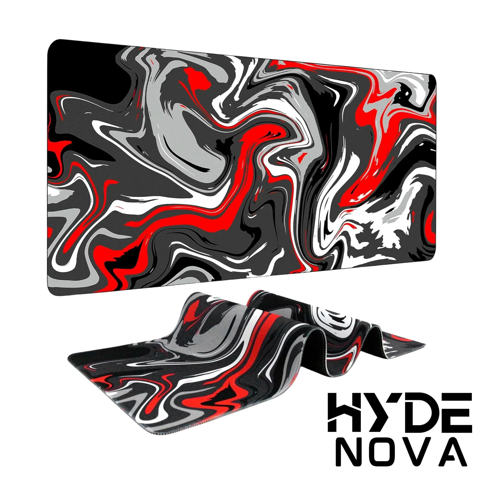 Hyde Nova Liquid Red Abstract Mousepad 90x40 | Extended XXL Gaming Desk Pad | Smooth Precision Surface | Non-Slip Rubber Base | Durable, Stylish Marbled Design
