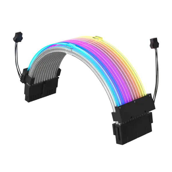 ASIAHORSE 18AWG 24-Pin ARGB Strimer Cable – Dual LED Module | 24 Addressable LEDs | 245mm | Black Sleeved | 5V 3-Pin AURA Sync Compatible | Premium Cable Management