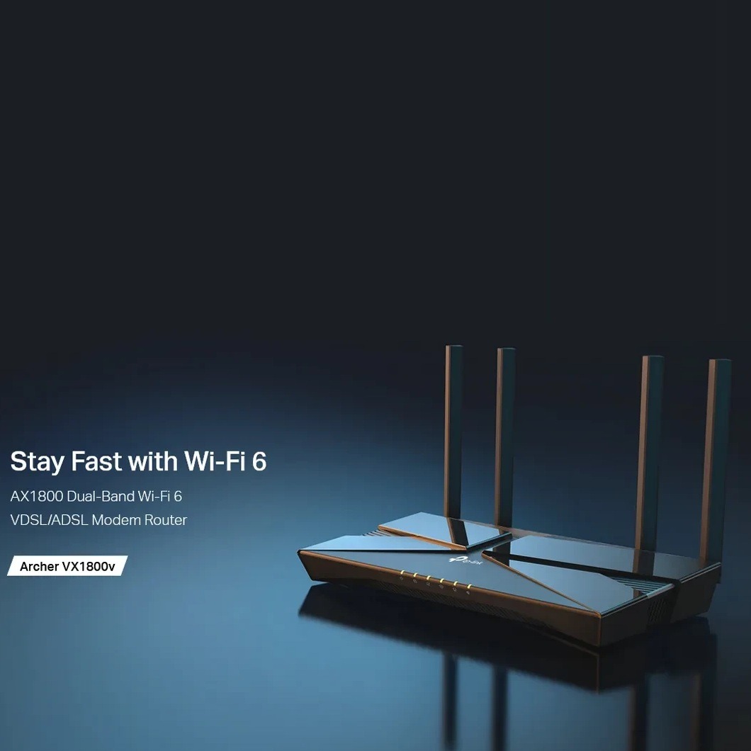 TP-Link Archer VX1800v AX1800 Dual-Band Wi-Fi 6 VDSL/ADSL Modem Router – Super VDSL 350Mbps, MU-MIMO, OFDMA, EasyMesh, VoIP, Gigabit LAN, Tether App Management