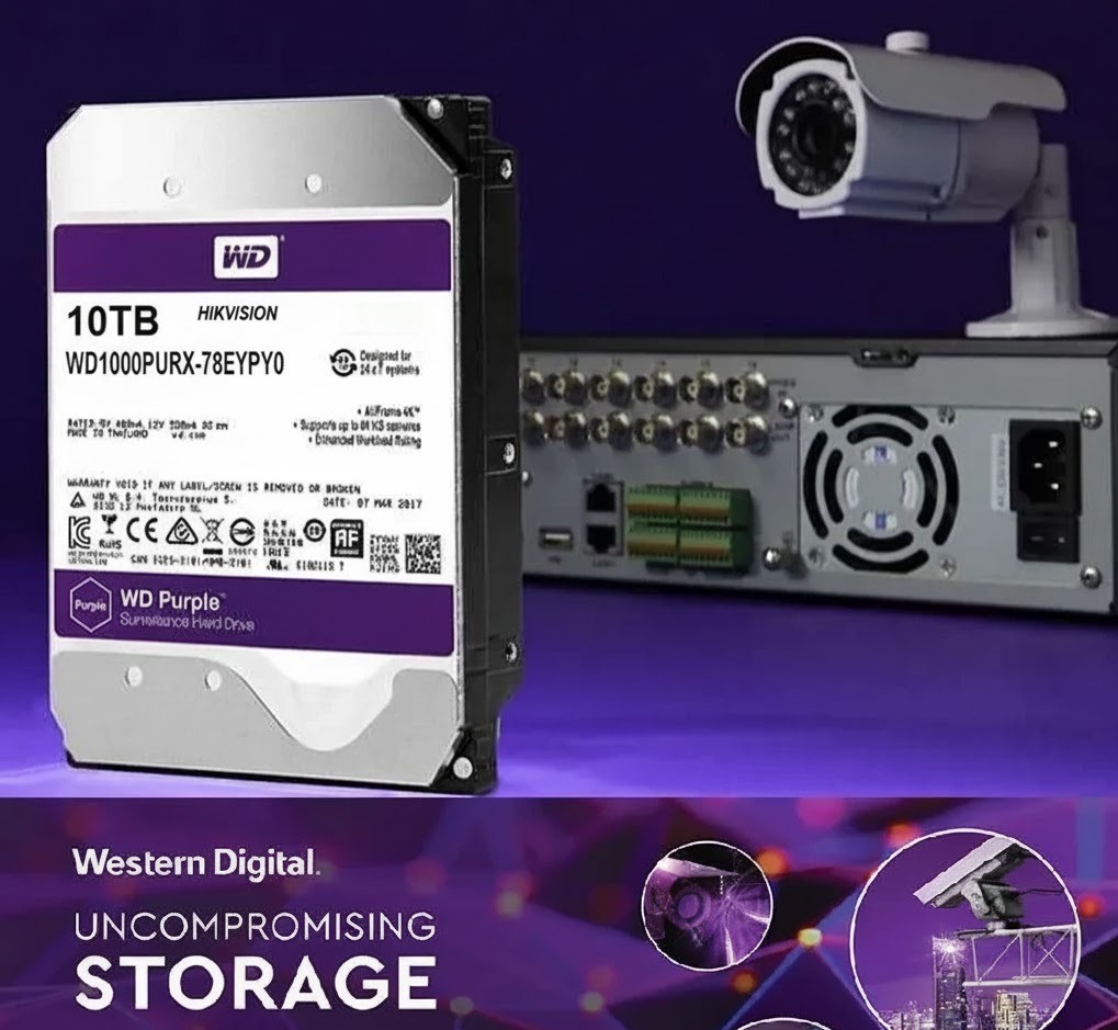 Western Digital WD Purple 10TB Hikvision Edition Surveillance HDD – SATA 6Gb/s, 7200RPM, 24/7 Reliability, Optimized for NVR/DVR, Multi-Camera Recording (WD100PURX-78EYPY0)