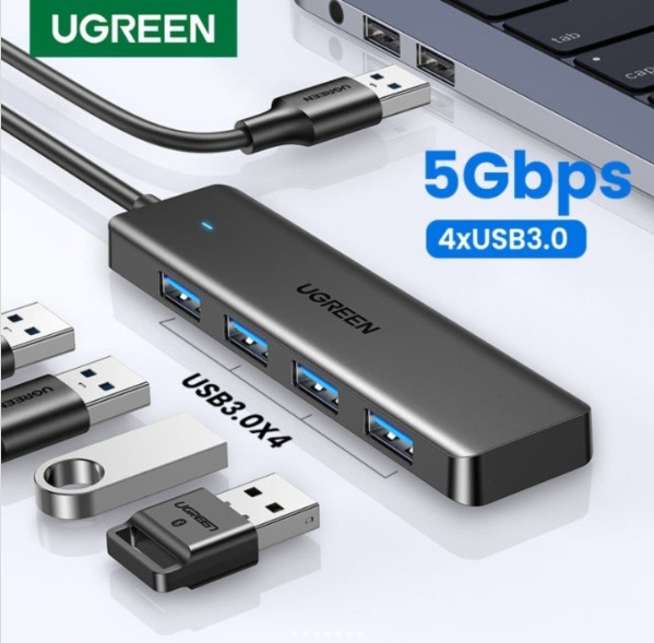 UGREEN 25851 4-Port USB 3.0 Hub | Ultra-Slim USB-A Splitter | 5Gbps SuperSpeed Transfer | Plug & Play Expander for Laptop, Desktop, Xbox, PS5 & More – 0.15m Cable
