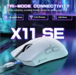 ATTACK SHARK X11-SE Ultra-Light Gaming Mouse – 59g Ergonomic Design, Tri-Mode BT5.2/2.4G/Wired USB-C, PixArt PAW3311 Sensor, 22,000 DPI, 5 Programmable Buttons, White