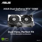 ASUS Dual OC GeForce RTX 5060 8GB GDDR7 Graphics Card – PCIe 5.0, Axial-Tech Dual Fans, Dual BIOS, 2.5-Slot Compact Design, DLSS 4, Reflex 2, Ray Tracing, 4× 8K Display Support
