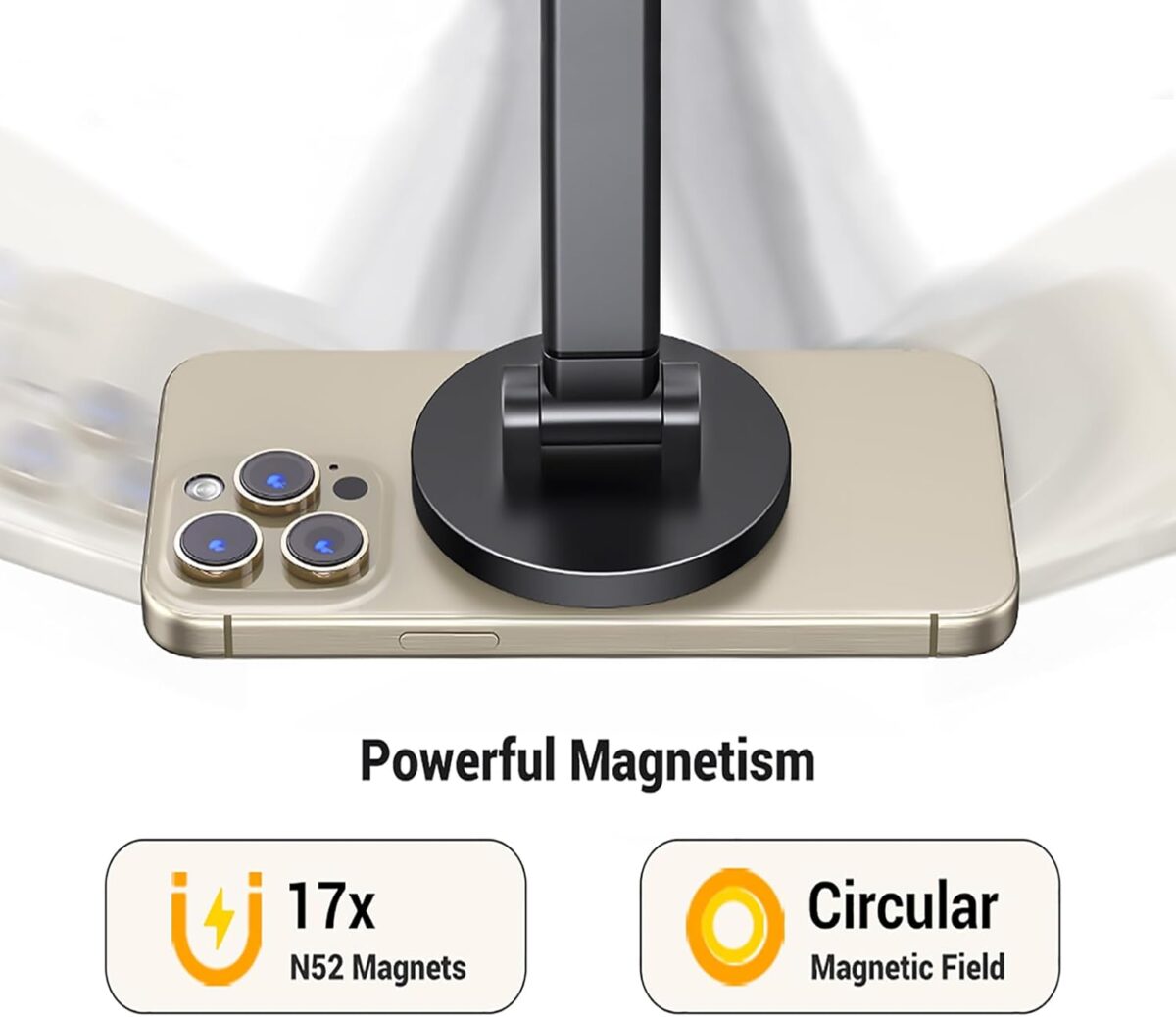 Ugreen Magnetic Phone Stand for MagSafe – 1600g Strong Grip, 360° Rotation, Height Adjustable & Foldable Desk Holder, Ergonomic Design for iPhone 12–17 Series – Black - Image 4
