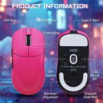 ATTACK SHARK X8-SE Tri-Mode Gaming Mouse – 25K DPI PAW3311 Sensor, 55g Lightweight, 500mAh Battery, 2.4G/Bluetooth/USB-C Wired, 80M Huano Switches, Programmable, Berry Red - Image 9