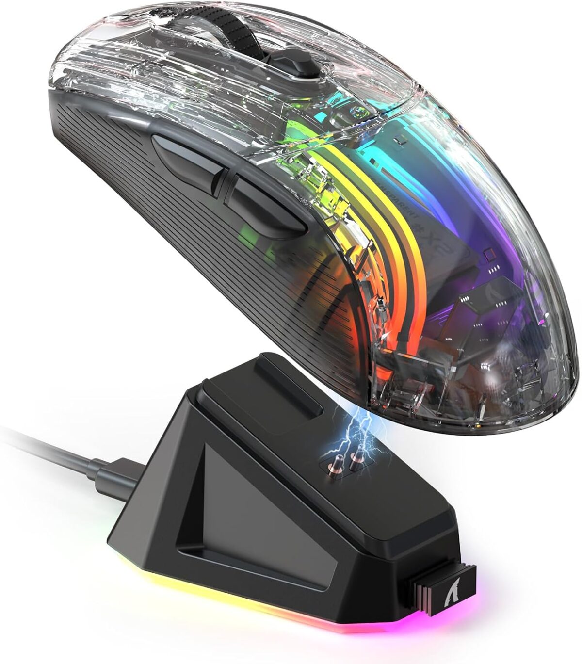 ATTACK SHARK X2 Pro RGB Gaming Mouse – Semi-Transparent Shell, Magnetic Charging Dock, 3 Modes (2.4GHz/Bluetooth/Wired), 5 DPI Levels, Silent Click, Black - Image 2