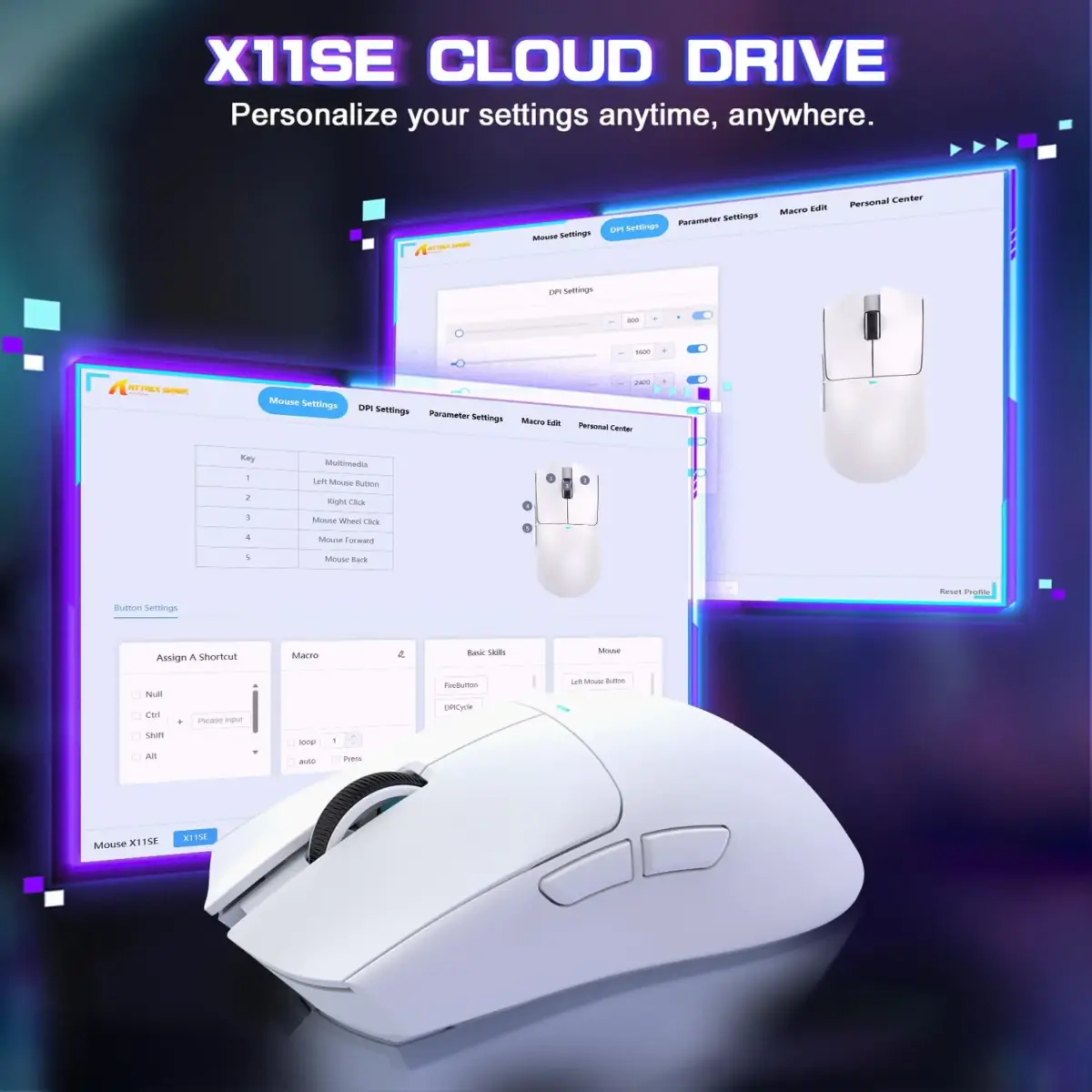 ATTACK SHARK X11-SE Ultra-Light Gaming Mouse – 59g Ergonomic Design, Tri-Mode BT5.2/2.4G/Wired USB-C, PixArt PAW3311 Sensor, 22,000 DPI, 5 Programmable Buttons, White - Image 6