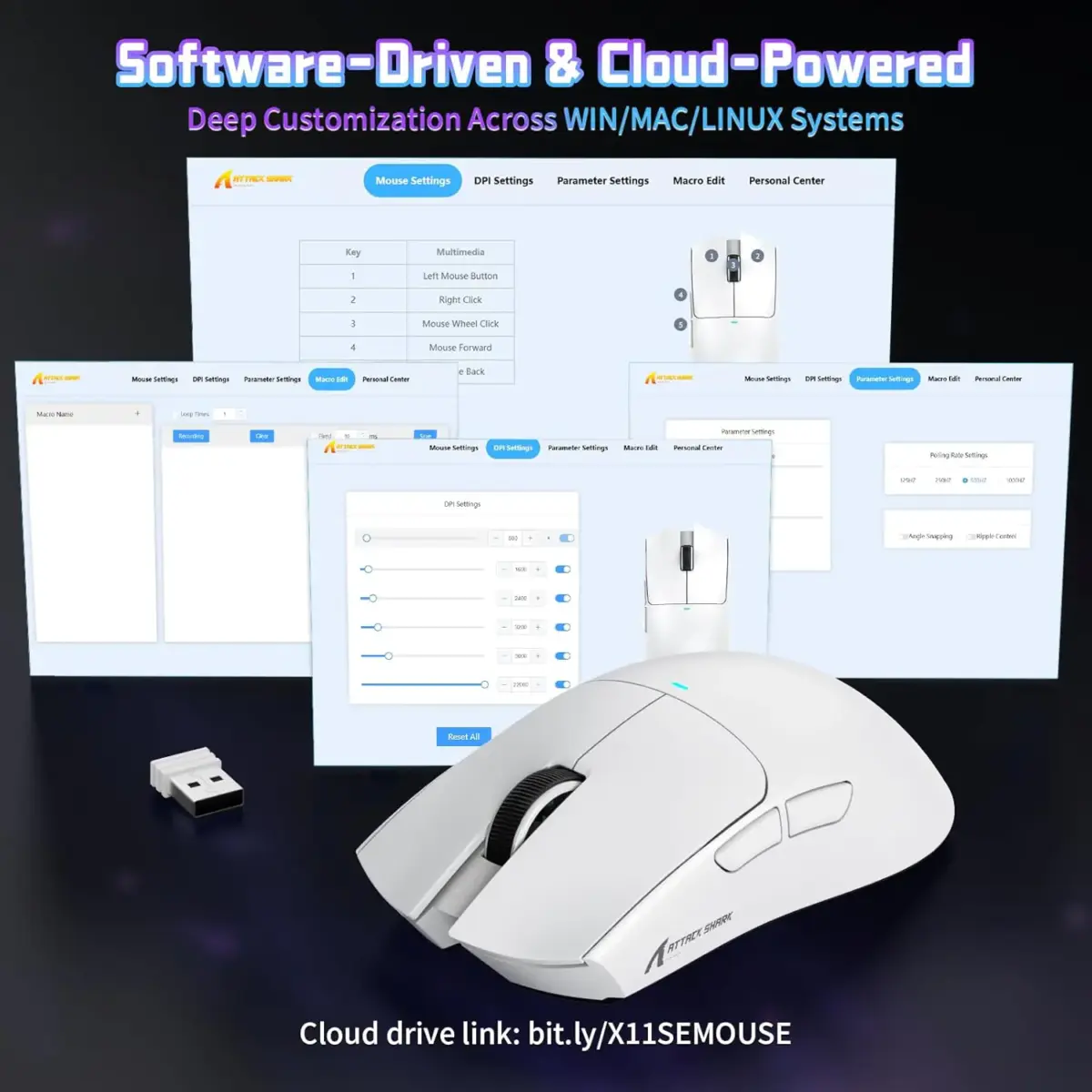 ATTACK SHARK X11-SE Ultra-Light Gaming Mouse – 59g Ergonomic Design, Tri-Mode BT5.2/2.4G/Wired USB-C, PixArt PAW3311 Sensor, 22,000 DPI, 5 Programmable Buttons, White - Image 14