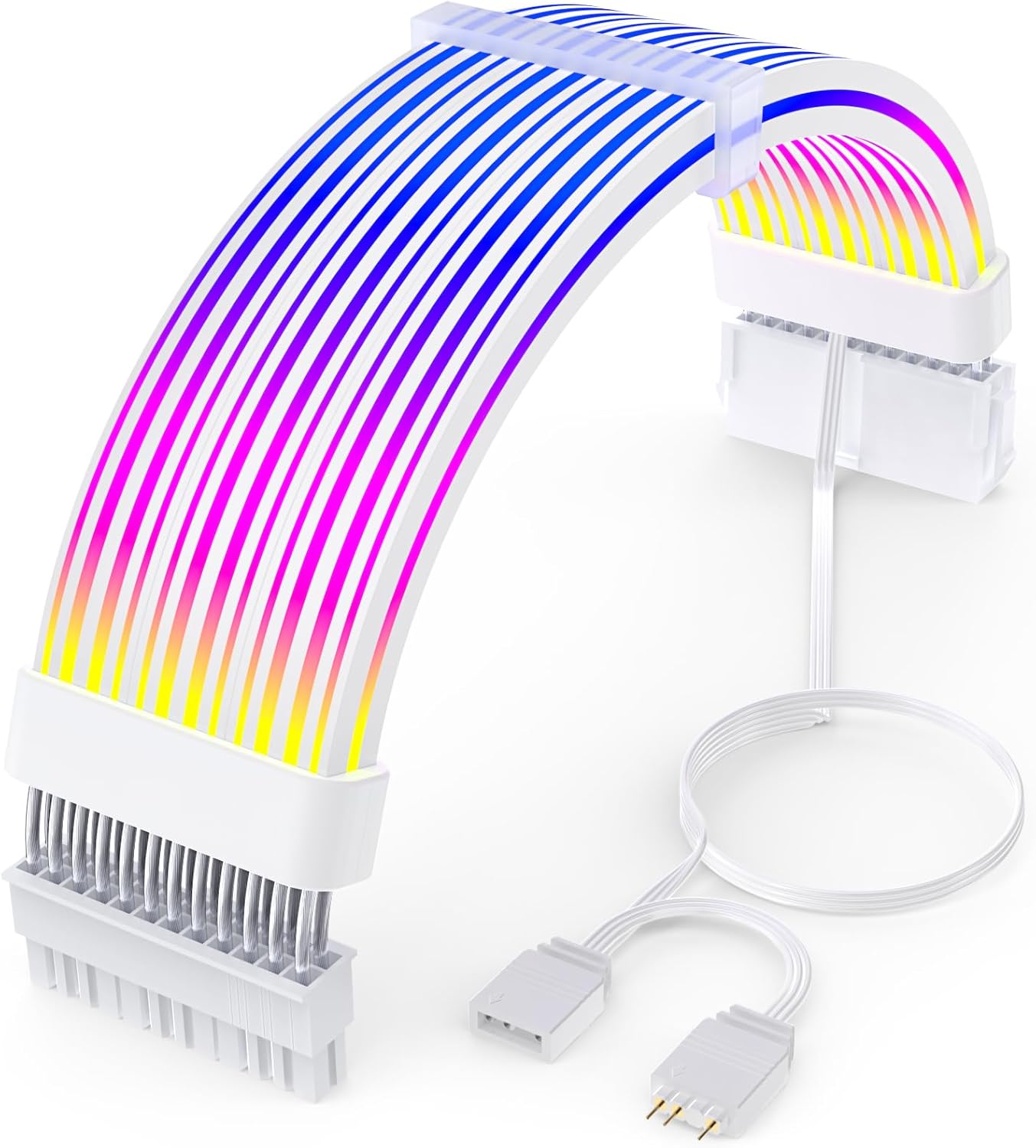 ASIAHORSE 18AWG 24-Pin ARGB Single SR Strimer – White | 120 LED Beads | 5V 3-Pin Sync with AURA, MSI, Gigabyte, ASRock | TPE Silicone-Sleeved Cable Extension