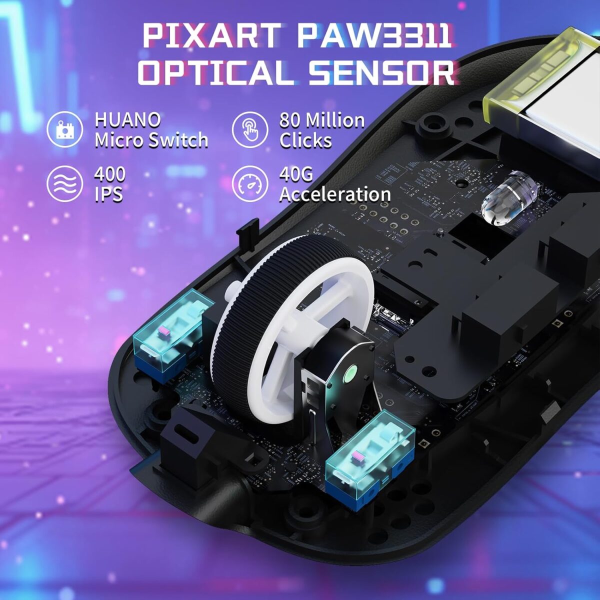 ATTACK SHARK X8-SE Tri-Mode Gaming Mouse – 25K DPI PAW3311 Sensor, 55g Lightweight, 500mAh Battery, 2.4G/Bluetooth/USB-C Wired, 80M Huano Switches, Programmable, Berry Red - Image 4