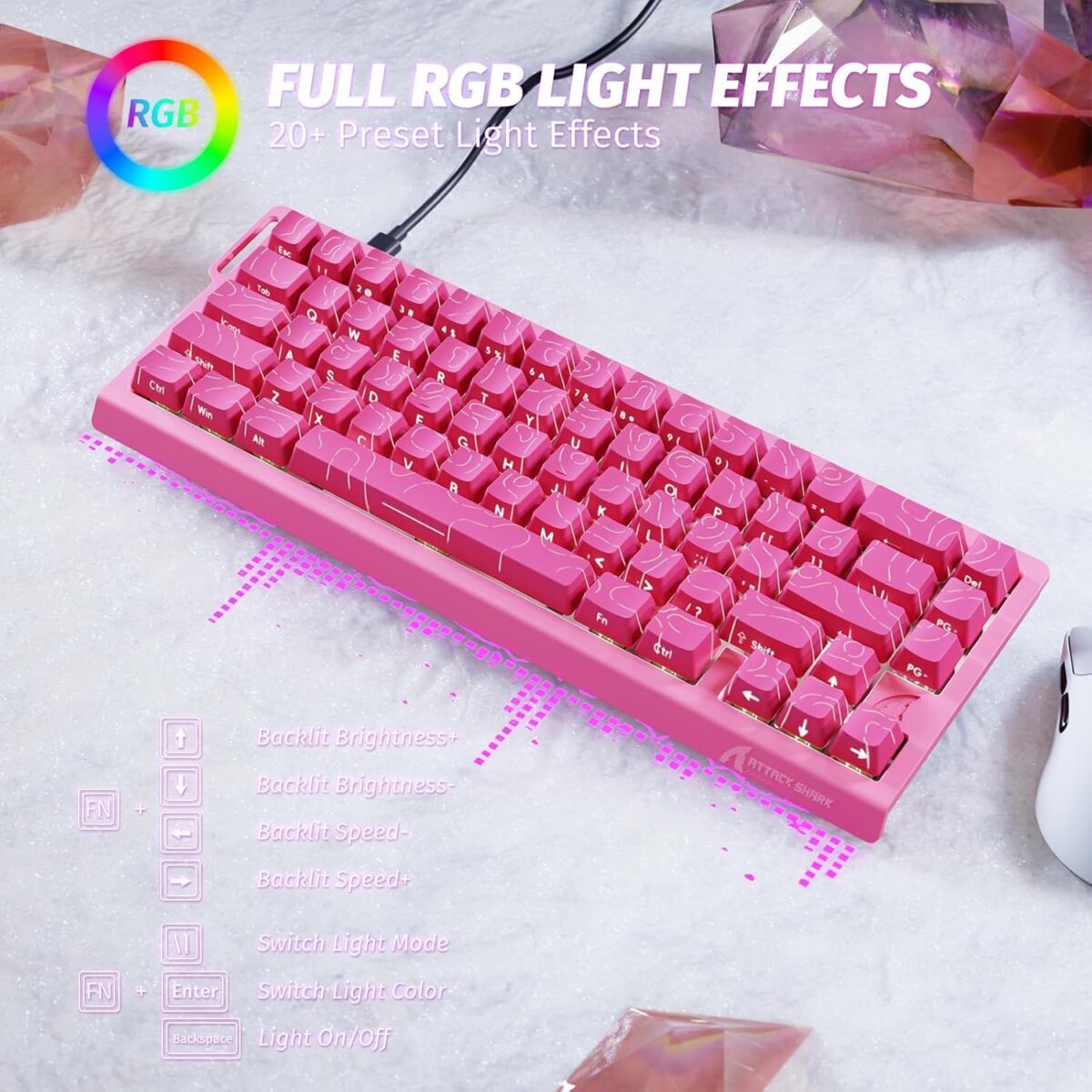 ATTACK SHARK X68HE 60% Mechanical Gaming Keyboard – Rose Contour RGB, Hall Effect Magnetic Switch, 0.01mm RT Accuracy, Adjustable Actuation 0.1–3.4mm, 8KHz Polling, Top Mount - Image 7