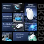 ATTACK SHARK X11-SE Ultra-Light Gaming Mouse – 59g Ergonomic Design, Tri-Mode BT5.2/2.4G/Wired USB-C, PixArt PAW3311 Sensor, 22,000 DPI, 5 Programmable Buttons, White - Image 7