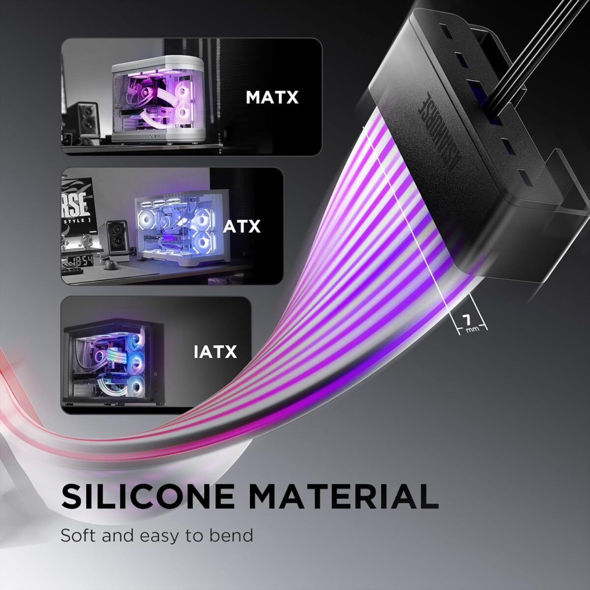 ASIAHORSE AURORA PRO ARGB PSU Cable Cover – 108 LEDs | 5V 3-Pin Sync | Fits 24-Pin & Dual 8-Pin GPU Cables |  Black Cover | Clean Aesthetic Cable Management - Image 2