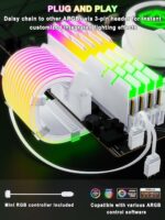 ASIAHORSE 16AWG GPU 12-Pin to 4-Pin 1-to-1 RGB Strimer Cable – White | Silicone Sleeved | AURA Sync Compatible | Flexible Extension with Vibrant Lighting - Image 2