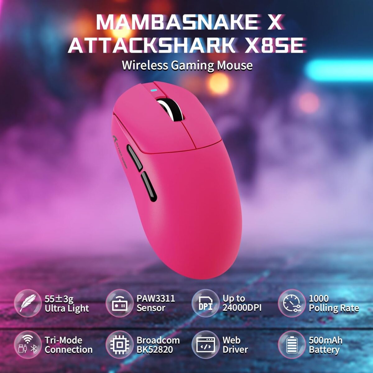 ATTACK SHARK X8 SE Kabellose Gaming-Maus - 55g Ultraleicht Mit 25.000 DPI