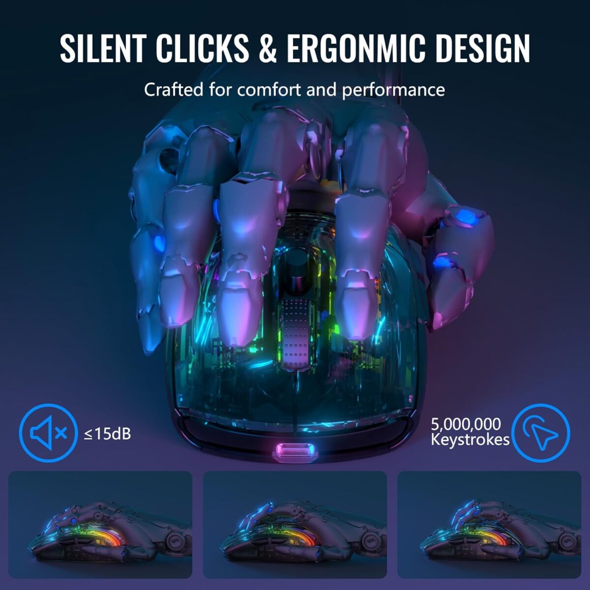 ATTACK SHARK X2 Pro RGB Gaming Mouse – Semi-Transparent Shell, Magnetic Charging Dock, 3 Modes (2.4GHz/Bluetooth/Wired), 5 DPI Levels, Silent Click, Black - Image 8