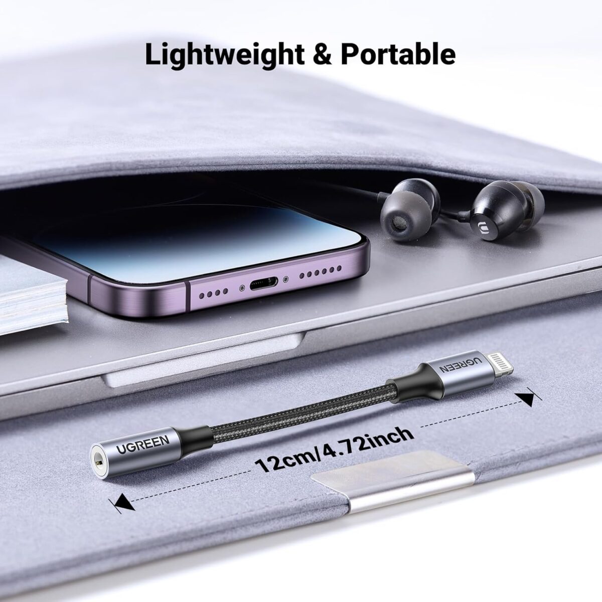 UGREEN Lightning to 3.5mm Audio Adapter (10 cm, Grey) – Apple MFi Certified, 48 kHz/24-bit Hi-Fi Sound, Durable Nylon Braid, Compatible with iPhone 14/13/12/11/SE & iPad Models - Image 8