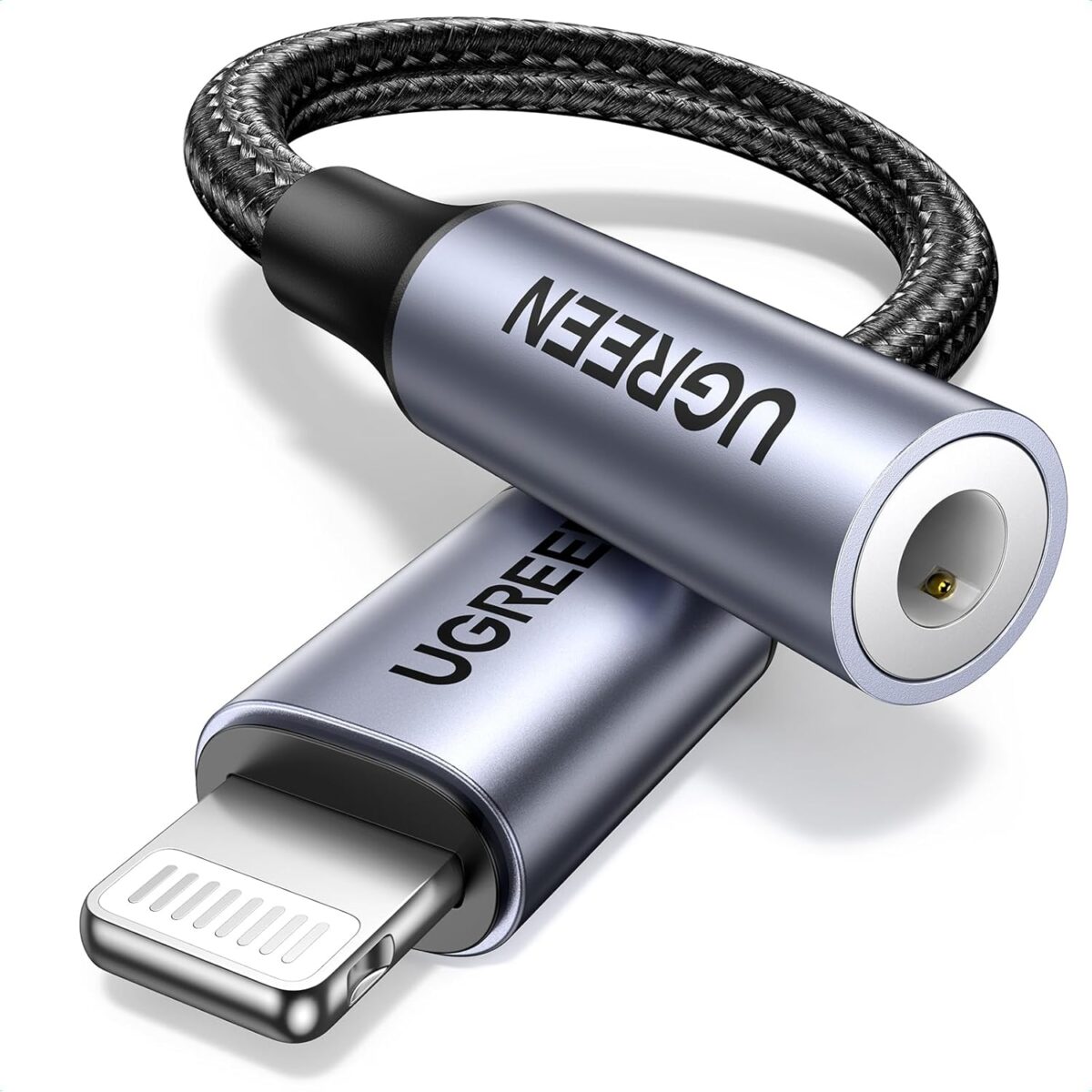 UGREEN Lightning to 3.5mm Audio Adapter (10 cm, Grey) – Apple MFi Certified, 48 kHz/24-bit Hi-Fi Sound, Durable Nylon Braid, Compatible with iPhone 14/13/12/11/SE & iPad Models - Image 2