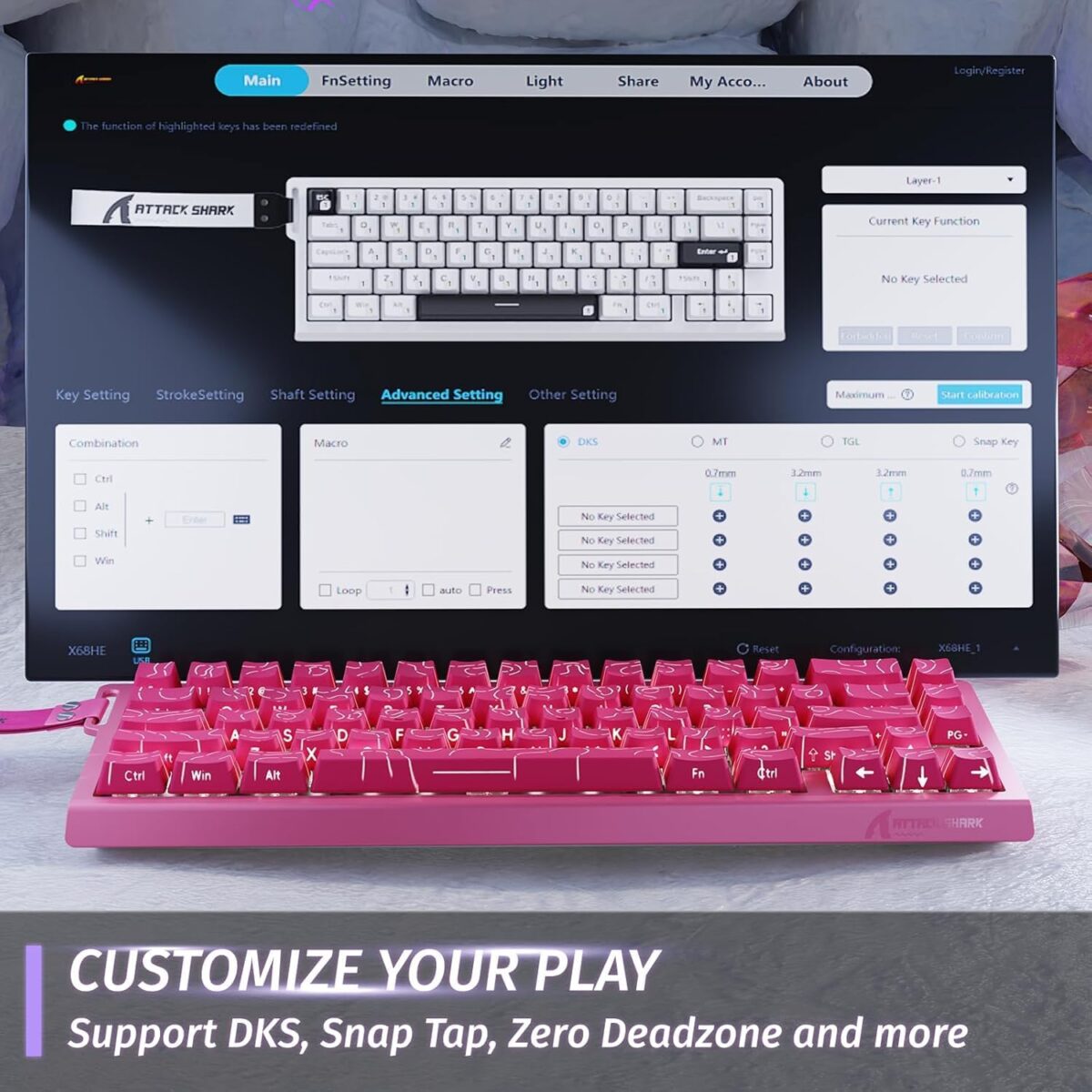 ATTACK SHARK X68HE 60% Mechanical Gaming Keyboard – Rose Contour RGB, Hall Effect Magnetic Switch, 0.01mm RT Accuracy, Adjustable Actuation 0.1–3.4mm, 8KHz Polling, Top Mount - Image 6