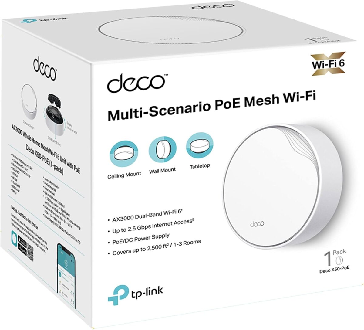 TP-Link Deco X50-PoE AX3000 Mesh WiFi 6 System – Dual-Band 2402+574 Mbps, PoE & DC Power, AI-Driven Seamless Coverage up to 6,500 ft², 2.5 Gbps Ports, HomeShield Security - Image 7