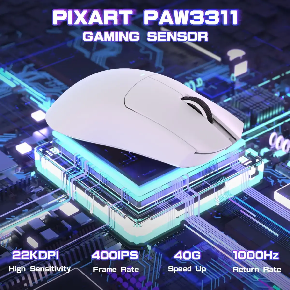 ATTACK SHARK X11-SE Ultra-Light Gaming Mouse – 59g Ergonomic Design, Tri-Mode BT5.2/2.4G/Wired USB-C, PixArt PAW3311 Sensor, 22,000 DPI, 5 Programmable Buttons, White - Image 4