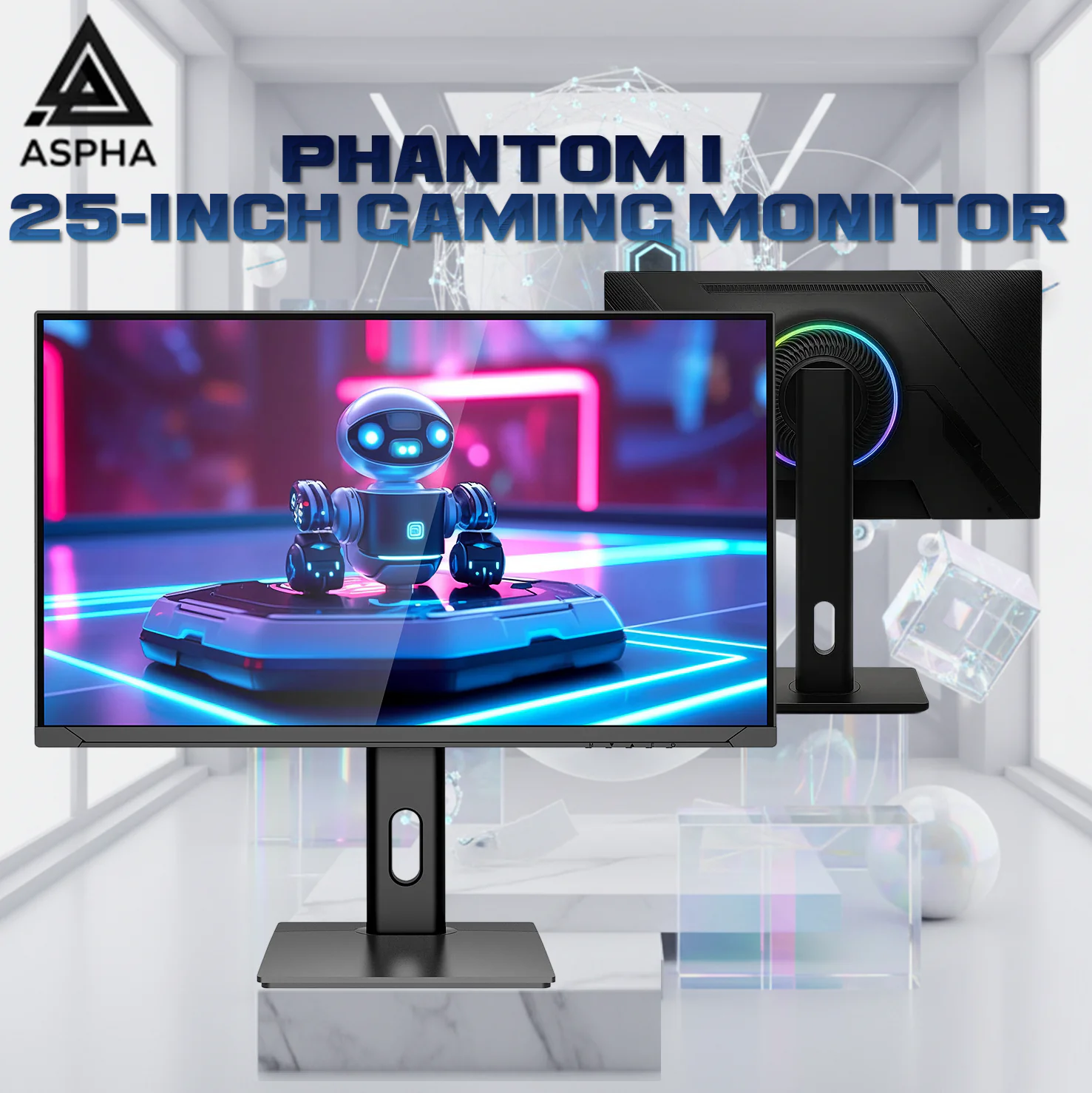 ASPHA-MONITOR ASPHA MONITOR PHANTOM I 25" 180Hz IPS RGB ASPHA Phantom I 25-Inch Gaming Monitor - 180Hz Rapid IPS - 1ms GTG - AMD FreeSync + ELMB Sync - HDR10 - Wide Color Gamut - Ergonomic Stand - RGB Backlight - HDMI 2.1 & DP 1.4 | BLACK with RGB Portal