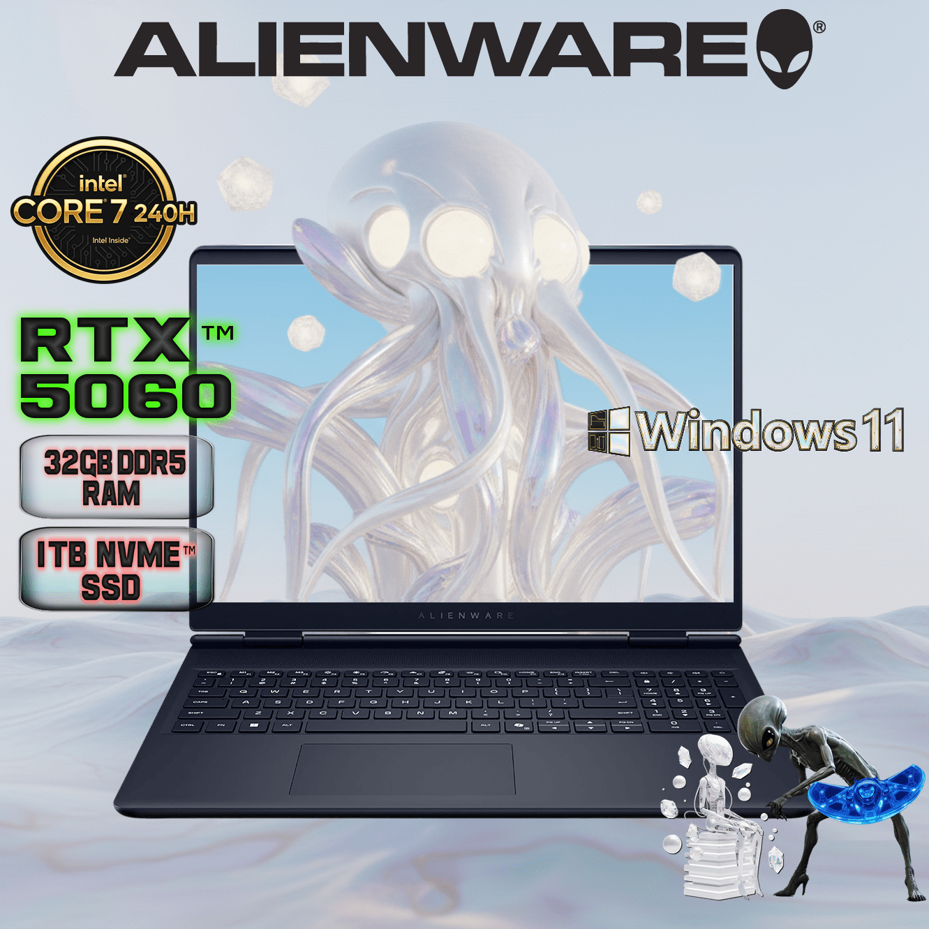 Alienware - 16 Aurora 16-inch 120Hz Gaming Laptop WQXGA - Intel Core 7 240H with 32GB Memory - NVIDIA GeForce RTX 5060 - 1TB SDD - Blue LAC16250-7568BLU-PUS DELL ALIENWARE 16 AURORA CORE 7 240G/32GB/1TB/5060/16" 2.5K/WIN 11 Alienware 16 Aurora Intel® Core 7 Processor (Series 2) 240H | 32GB DDR5 RAM ; 1TB NVMe SSD | RTX 5060 (8GB) | 16-inch WQXGA 120Hz | 1-Zone RGB Backlit Keyboard | BLUE AC16250