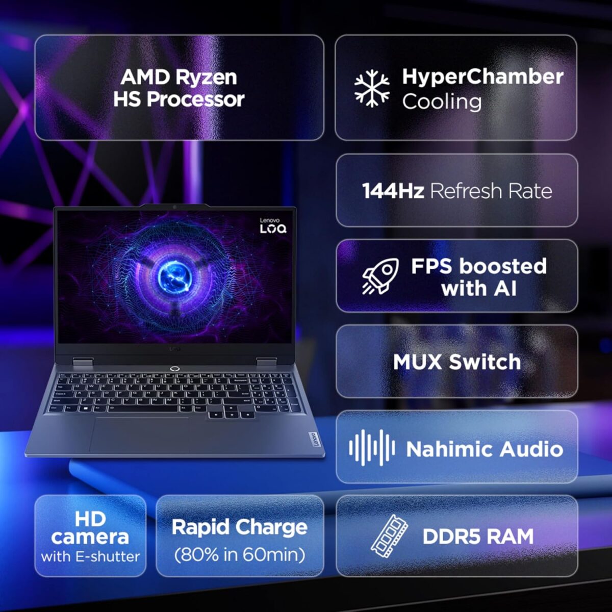 83JC00GKUS LENOVO LOQ 15ARP9 AMD RYZEN 5-7235HS 3.2Hz 12GB RAM/512GB SSD/ RTX 4050/15.6" FHD/WIN11 -L Lenovo AI PC LOQ 15ARP9 AMD Ryzen 5 7235HS | 12GB DDR5 RAM ; 512GB SSD NVMe | RTX 4050 (6GB) | 15.6-inch FHD IPS 144Hz | White Backlit Keyboard | Windows® 11 | Luna Grey 