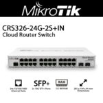 MikroTik CRS326-24G-2S+IN Cloud Smart Switch – 24x Gigabit LAN, 2x 10G SFP+ Cages, 512MB RAM, Dual Boot (RouterOS / SwOS), Fanless Silent Design, Advanced Managed Functions